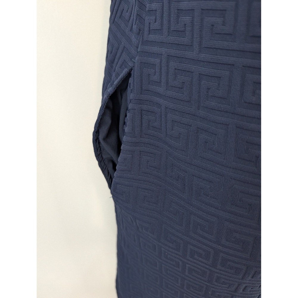 J.McLaughlin Navy Blue Greek Key Textured Knit Square Neck Shift Dress Small - Picture 4 of 7